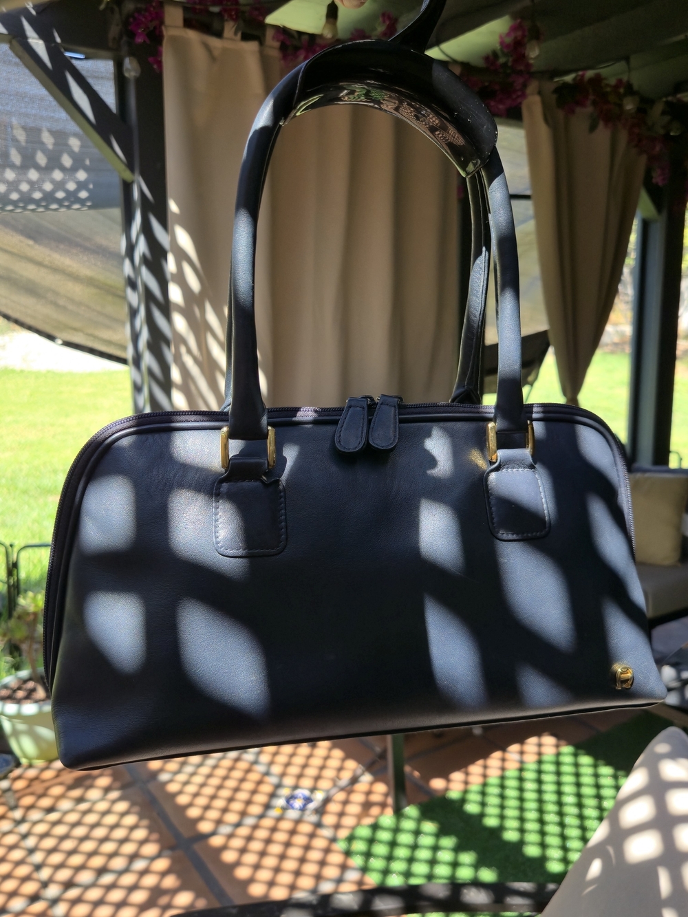 Etienne Aigner Classic Blue/Black Leather Women's Handbag